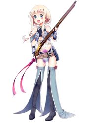 Rule 34 | 1girl, :d, armor, belt, blonde hair, blue eyes, boots, bow, braid, buckle, full body, gun, holding, holding gun, holding weapon, japanese armor, kusazuri, musket, official art, open mouth, personification, red bow, rifle, shirohime quest, short hair, short hair with long locks, sidelocks, smile, solo, thigh boots, thighhighs, transparent background, twin braids, twintails, uchi (shirohime quest), weapon, zettai ryouiki