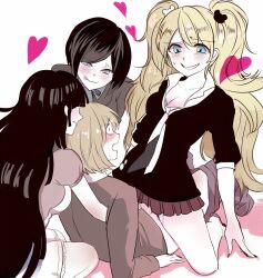 Rule 34 | 1boy, 3girls, apron, assisted rape, bear hair ornament, bisexual female, black hair, black jacket, black nails, black necktie, black shirt, blonde hair, blue eyes, blush, breast blush, breasts, brown hair, brown jacket, cleavage, clothed sex, collarbone, cowgirl position, crying, danganronpa: trigger happy havoc, danganronpa (series), danganronpa 2: goodbye despair, danganronpa 3 (anime), dress, enoshima junko, exhibitionism, eyebrows, fake nails, female collaborator, female rapist, femdom, fingernails, full body, gang rape, grey eyes, group picture, hair ornament, heart, highres, holding, ikusaba mukuro, jacket, kneeling, large breasts, looking at another, bad tag, medium hair, mitarai ryota, multicolored clothes, multiple girls, nail polish, necktie, open mouth, pants, pink dress, pink heart, public indecency, pussy juice, raised eyebrows, rape, red skirt, sex, shirt, short sleeves, siblings, simple background, sisters, skirt, smile, squatting, straddling, sweat, sweatdrop, tears, teeth, tongue, tongue out, tsumiki mikan, twins, unworn pants, vaginal, voyeurism, watching, white apron, white background, white necktie