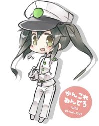 Rule 34 | female admiral (kancolle), green hair, hat, kantai collection, long hair, military, military uniform, naval uniform, one-hour drawing challenge, peaked cap, simple background, solo, translation request, twintails, uniform, zuikaku (kancolle)
