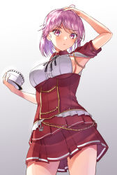 Rule 34 | 1girl, armpit cutout, armpits, breasts, clothing cutout, contrapposto, giuseppe garibaldi (kancolle), gloves, hat, unworn hat, unworn headwear, kantai collection, looking at viewer, mayura (lucadia), medium breasts, mini hat, pink eyes, pink hair, pleated skirt, red footwear, red shirt, red skirt, shirt, short hair, skirt, solo, standing, white gloves