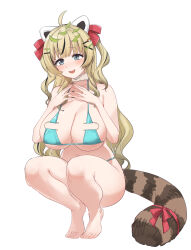 Rule 34 | 1girl, absurdres, aningay, blonde hair, breasts, florida bikini, highres, indie virtual youtuber, large breasts, long hair, looking at another, solo, tail, thick thighs, thighs, very long hair, white background