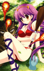 Rule 34 | 1girl, absurdres, ankle lace-up, armlet, athena (series), bikini, blush, breasts, circlet, cleavage, club (weapon), cross-laced footwear, face, fire, gladiator sandals, grass, hairband, highres, long hair, miyasu risa, princess athena, purple hair, red bikini, sandals, sitting, snk, solo, swimsuit, tree, very long hair, weapon, | |