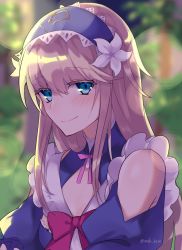Rule 34 | 1other, artist name, bad id, bad pixiv id, blonde hair, blue eyes, breasts, chevalier d&#039;eon (fate), commentary request, dress, fate/grand order, fate (series), flower, forest, highres, hisame-mao-kzok, lily (flower), looking at viewer, maid headdress, nature, official alternate costume, signature, small breasts, smile, solo, white lily