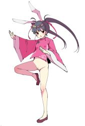 Rule 34 | 1girl, animal ears, black hair, bottomless, breasts, rabbit ears, chinese clothes, cleft of venus, female focus, fighting stance, full body, hair ribbon, highres, kung fu, open mouth, original, pink ribbon, pussy, red eyes, revealing clothes, ribbon, shoes, simple background, small breasts, solo, twintails, uncensored, white background, wide sleeves, yanagi yuu