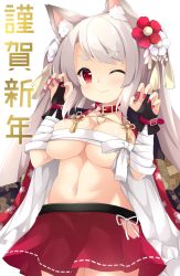 Rule 34 | 1girl, animal ears, azur lane, bandaged arm, bandages, breasts, bridal gauntlets, buckle, budget sarashi, cape, claw pose, cleavage, closed mouth, collar, flower, hair flower, hair ornament, long hair, looking at viewer, maccha, medium breasts, miniskirt, nail polish, navel, red eyes, red flower, red nails, red skirt, sarashi, silver hair, simple background, skirt, slit pupils, solo, spiked collar, spikes, stomach, tareme, thick eyebrows, underboob, very long hair, white background, white cape, white flower, wolf ears, yuudachi (azur lane), yuudachi (shogun of snowballs) (azur lane)