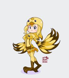 Rule 34 | bird hat, duel monster, feathered wings, harpy, helmet, lyrilusc - beryl canary, monster girl, non-web source, shorts, smile, solo, winged arms, wings, yu-gi-oh!