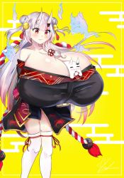 Rule 34 | 1girl, alternate breast size, breasts, gigantic breasts, highres, hololive, horns, mklucas39, nakiri ayame, oni, red eyes, skin-covered horns, tagme, virtual youtuber, white hair