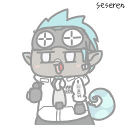 Rule 34 | 1boy, animated, animated gif, arknights, blood, chameleon, chameleon tail, dark-skinned male, dark skin, ethan (arknights), goggles, goggles on head, lowres, nosebleed, pointy ears, seseren, tail