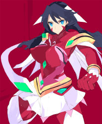 Rule 34 | 00s, 1girl, black hair, blue eyes, breasts, brws, cowboy shot, dress, hair between eyes, large breasts, lena sayers, looking at viewer, my-otome, my-otome s.ifr, red background, red dress, simple background, solo