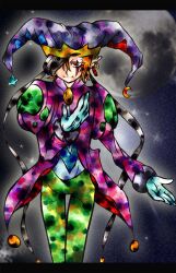 Rule 34 | 1boy, digimon, earrings, highres, jewelry, jokermon, looking at viewer, male focus, personification, smile, solo