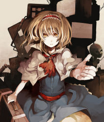 1girl alice_margatroid blonde_hair female_focus hairband riku_(artist) riku_(wana) short_hair solo standing suitcase touhou