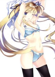 Rule 34 | 1girl, absurdres, armpits, black thighhighs, blue panties, cowboy shot, highres, long hair, nakamura takeshi, non-web source, panties, saenai heroine no sodatekata, scan, simple background, solo, standing, thighhighs, underwear, underwear only, very long hair, white background