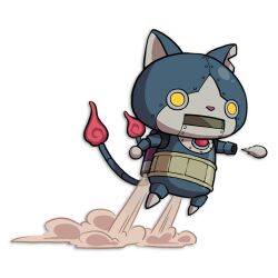 Rule 34 | animal ears, belt, cat, cat ears, cat tail, flying, jetpack, mechanical arms, mechanical parts, metal, official art, robot, tail, white background, youkai watch, youki