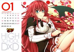 Rule 34 | 10s, 1girl, absurdres, breasts, calendar, cleavage, high school dxd, highres, long hair, red hair, rias gremory
