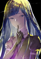 Rule 34 | 1other, androgynous, bad id, bad pixiv id, blue eyes, blue hair, elbow gloves, gem uniform (houseki no kuni), gloves, highres, houseki no kuni, lapis lazuli (houseki no kuni), long hair, looking at viewer, necktie, ryein, smile, solo, sparkle, upper body