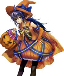 Rule 34 | 00s, 10s, 1girl, black pantyhose, blue eyes, blue hair, blue ribbon, collarbone, dress, fuzichoco, hat, highres, imca, jack-o&#039;-lantern, leaning forward, long hair, looking at viewer, matching hair/eyes, orange dress, orange hat, pantyhose, ponytail, pumpkin, ribbon, senjou no valkyria, senjou no valkyria (series), senjou no valkyria 3, solo, transparent background, white background, witch hat