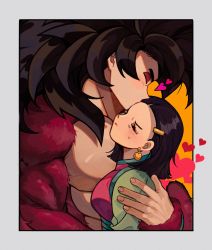 Rule 34 | 1boy, 1girl, ;d, absurdres, black hair, blush, body fur, chi-chi (dragon ball), child, chinese clothes, closed eyes, commentary, couple, db jolimu, dougi, dragon ball, dragon ball gt, earrings, fingernails, flower, heart, highres, holding, hug, husband and wife, jewelry, lifting another&#039;s clothes, monkey boy, monkey tail, motherly, one eye closed, open mouth, red fur, saiyan, smile, son goku, spiked hair, super saiyan, super saiyan 4, symbol-only commentary, tail