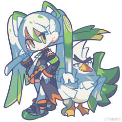 Rule 34 | 1girl, armband, chinese commentary, closed mouth, commentary request, creatures (company), fighting miku (project voltage), food, full body, game freak, gen 8 pokemon, gloves, green armband, green eyes, green hair, hatsune miku, highres, holding, holding food, holding spring onion, holding vegetable, horrorratman, long hair, long sleeves, multicolored hair, necktie, nintendo, pokemon, pokemon (creature), project voltage, simple background, sirfetch&#039;d, spring onion, standing, thighhighs, twintails, vegetable, very long hair, vocaloid, white background, white gloves, white hair, white necktie, white thighhighs