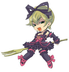 Rule 34 | 1girl, chibi, fork, hildegard valentine, lowres, oversized object, shadow hearts, shadow hearts from the new world, solo