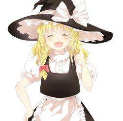 Rule 34 | 1girl, blonde hair, closed eyes, cookie (touhou), female focus, hand on own hip, hat, kirisame marisa, lowres, solo, thumbs up, touhou, witch, witch hat, yatomi