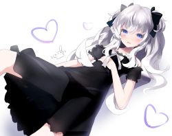 Rule 34 | 1girl, black bow, blue eyes, bow, dress, hair bow, highres, indie virtual youtuber, long hair, looking at viewer, retorillo, shanoa (vtuber), silver hair, solo, symbol-only commentary, two side up, virtual youtuber, white background