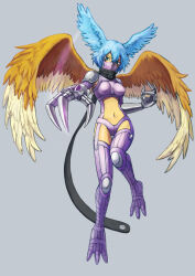 Rule 34 | 1girl, armor, digimon, digimon (creature), female focus, head wings, mask, short hair, shutumon, solo, wings