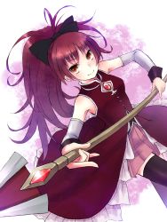 Rule 34 | 10s, 1girl, bare shoulders, black thighhighs, detached sleeves, female focus, highres, mahou shoujo madoka magica, mahou shoujo madoka magica (anime), minato (shouno), polearm, ponytail, red eyes, red hair, sakura kyoko, solo, spear, thighhighs, weapon