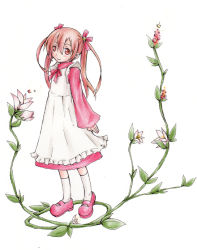 Rule 34 | 1girl, asahikawa hiyori, dress, flower, long hair, pink eyes, pink hair, ponytail, red eyes, solo, twintails