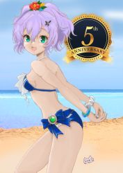 Rule 34 | 1girl, absurdres, azur lane, bikini, blue bikini, blue sky, highres, horizon, javelin (azur lane), javelin (beach picnic!) (azur lane), purple hair, sky, swimsuit