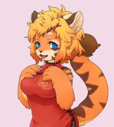 Rule 34 | artist request, blonde hair, blue eyes, borrowed character, chinese clothes, fu-chan, furry, open mouth, short hair, tiger