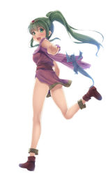 Rule 34 | 1girl, :d, anklet, backlighting, blush, boots, breasts, dress, fire emblem, full body, green eyes, green hair, hair between eyes, highres, imachireki, jewelry, long hair, looking at viewer, medium breasts, nintendo, no panties, open mouth, partially visible vulva, pointy ears, ponytail, red dress, short dress, side slit, simple background, smile, solo, standing, strapless, strapless dress, tiara, tiki (fire emblem), tiki (young) (fire emblem), white background