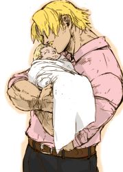 Rule 34 | 2boys, 36 gou, adelheid bernstein, age difference, baby, baby carry, bad id, bad pixiv id, blonde hair, carrying, commentary, facial hair, father and son, male focus, multiple boys, mustache, rugal bernstein, snk, the king of fighters