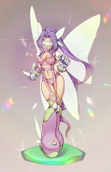 Rule 34 | 1girl, butterfly wings, covered eyes, digimon, digimon (creature), fairimon, female focus, gloves, highres, insect wings, long hair, mask, purple hair, solo, wings