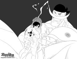 Rule 34 | 2boys, bara, cum, erection, giant, greyscale, male focus, monochrome, multiple boys, muscular, naughty face, nude, one piece, penis, size difference, tagme, yaoi, zapphier