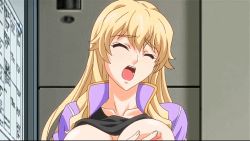 Rule 34 | anal, animated, animated gif, blonde hair, bouncing breasts, grabbing another&#039;s breast, breasts, censored, covered erect nipples, grabbing, jacket, kenjou maya, large breasts, last waltz, long hair, lowres, moaning, sex, toned