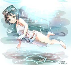Rule 34 | 1girl, bare shoulders, black hair, brown eyes, dated, diving mask, flotation belt, from side, goggles, hama ( hama000), kantai collection, looking at viewer, maru-yu (kancolle), one-piece swimsuit, school swimsuit, short hair, smile, solo, swimsuit, twitter username, underwater, white one-piece swimsuit, white school swimsuit