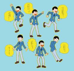 Rule 34 | 10s, 5plus5, 6+boys, ;), aged up, arm up, blue background, blue necktie, brothers, formal, hands in pockets, heart, heart in mouth, male focus, matsuno choromatsu, matsuno ichimatsu, matsuno jyushimatsu, matsuno karamatsu, matsuno osomatsu, matsuno todomatsu, messy hair, multiple boys, necktie, one eye closed, osomatsu-kun, osomatsu-san, osomatsu (series), parody, pointing, running, sextuplets, siblings, simple background, smile, style parody, suit, sweatdrop, triangle mouth, wavy mouth