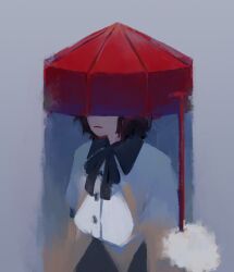 Rule 34 | 1girl, absurdres, brown hair, covered eyes, hat, highres, oversized hat, pom pom (clothes), red hat, shameimaru aya, shirt, short hair, sinonon218, solo, tokin hat, touhou, upper body, white shirt, wing collar