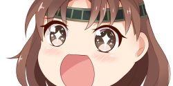 Rule 34 | + +, 10s, 1girl, brown eyes, brown hair, chiyoda (kancolle), close-up, headband, kantai collection, looking at viewer, nahaki, no nose, open mouth, portrait, short hair, simple background, sin-poi, solo, sparkling eyes, symbol-shaped pupils, white background