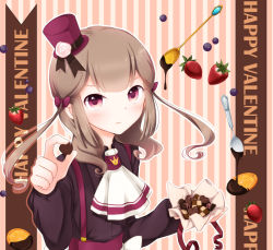 Rule 34 | 1boy, akaimo satsuma, apron, bow, brown hair, candy, chocolate, crossdressing, crown, dress, english text, food, frown, fruit, goma (11zihisin), hair bow, hat, long hair, male focus, pink eyes, ribbon, solo, trap, twintails, valentine