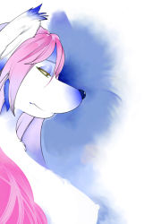 Rule 34 | 1girl, breasts, female focus, furry, furry female, gradient background, large breasts, nipples, pink hair, sindoll, solo, upper body, white background