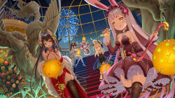 Rule 34 | &gt; &lt;, 5girls, :q, absurdres, adapted costume, aerial fireworks, alternate costume, alternate hairstyle, animal ears, arms up, ayanami (azur lane), azur lane, bare shoulders, black dress, black gloves, black hair, black thighhighs, blue dress, blue gemstone, boots, breasts, brown hair, brown thighhighs, champagne flute, cleavage, cocktail dress, commentary, criss-cross halter, cup, detached sleeves, dress, drinking glass, elbow gloves, english commentary, evening gown, feather boa, fireworks, flower, frilled dress, frills, gem, gloves, gold, gold necklace, halterneck, head wings, high heel boots, high heels, highres, holding, holding cup, jewelry, jujumaho (nanigaxila), kashino (azur lane), lace, lace-trimmed legwear, lace trim, large breasts, layered dress, long hair, looking at viewer, manjuu (azur lane), medium breasts, multiple girls, necklace, night, night sky, official alternate costume, one eye closed, pink dress, pink flower, pink rose, ponytail, purple dress, rabbit ears, red carpet, red dress, red eyes, red nails, rose, shimakaze (azur lane), shiny skin, short dress, short sleeves, silver dress, silver footwear, sky, sleeveless, sleeveless dress, small breasts, stairs, statue, stone stairs, strapless, strapless dress, sunglasses, taihou (azur lane), taihou (forbidden feast) (azur lane), thigh boots, thighhighs, tongue, tongue out, unicorn, very long hair, white dress, white flower, white headwear, white rose, window, wings, yellow eyes, yellow flower, yellow rose, yuudachi (azur lane), zettai ryouiki