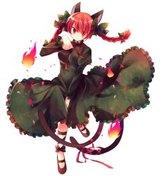 Rule 34 | 1girl, animal ears, bad id, bad pixiv id, braid, cat ears, cat girl, cat tail, female focus, full body, highres, ibara riato, kaenbyou rin, multiple tails, red eyes, red hair, short hair, solo, tail, touhou, transparent background, twin braids