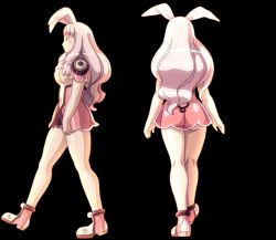 Rule 34 | 1girl, animal ears, animated, animated gif, ass, blush, boots, bouncing breasts, breasts, covering privates, covering breasts, grabbing, grabbing another&#039;s breast, large breasts, long hair, melona (queen&#039;s blade), melona (queen's blade), monster girl, navel, panties, pink hair, prehensile hair, protean assassin melona, queen&#039;s blade, rabbit ears, revealing clothes, screencap, see-through, simple background, skirt, slime girl, underwear, urushihara satoshi, walking