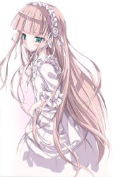 Rule 34 | 1girl, blonde hair, frills, gosick, gothic lolita, hairband, ink (artist), lolita fashion, long hair, looking away, solo, standing, very long hair, victorica de blois, white background, white theme