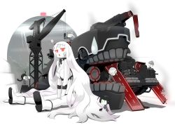 Rule 34 | 10s, 5girls, abyssal fairy (kancolle), abyssal ship, airfield princess, bandaid, colored skin, damaged, fairy (kancolle), horns, kantai collection, long hair, machinery, maintenance musume (kancolle), multiple girls, open mouth, red eyes, sitting, sweatdrop, turret, ushimado, very long hair, white hair, white skin