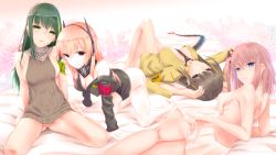 Rule 34 | 4girls, all fours, alternate costume, alternate hair color, anti-rain (girls&#039; frontline), arm support, armband, ass, backless dress, backless outfit, bandana, bare shoulders, bilibala, black neckwear, blonde hair, blue eyes, blush, bottomless, braid, breasts, brown eyes, brown hair, closed mouth, clothes pull, collared shirt, dimples of venus, dress, dress tug, girls&#039; frontline, green eyes, green hair, groin, hair between eyes, hair ornament, head tilt, headgear, headphones, headphones around neck, jacket, jacket pull, leaning back, long hair, looking at viewer, lying, m16a1 (girls&#039; frontline), m4 sopmod ii (girls&#039; frontline), m4a1 (girls&#039; frontline), multicolored hair, multiple girls, necktie, no bra, on back, one side up, open clothes, open shirt, panties, parted lips, pink hair, pink panties, pussy, pussy peek, red eyes, red hair, ribbed sweater, see-through, shiny skin, shirt, sideboob, sidelocks, single braid, sitting, smile, st ar-15 (girls&#039; frontline), streaked hair, sweater, sweater vest, thighs, underwear, wariza, yellow shirt