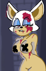 Rule 34 | blood, blood on face, dark, fur, furry, highres, rouge the bat, sonic (series), thick thighs, thighs, vampire