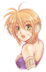 Rule 34 | 1girl, animal ears, breasts, breath of fire, breath of fire ii, female focus, green eyes, lowres, natsu minamikaze, rinpoo chuan, simple background, sketch, solo
