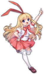 Rule 34 | 1girl, amae koromo, artist request, blonde hair, blue eyes, bow, brown footwear, child, frills, game cg, hand on own hip, looking at viewer, mahjong soul, official art, open mouth, pointing, red bow, saki (manga), school uniform, simple background, solo, thighhighs, third-party source, transparent background, white thighhighs, yostar